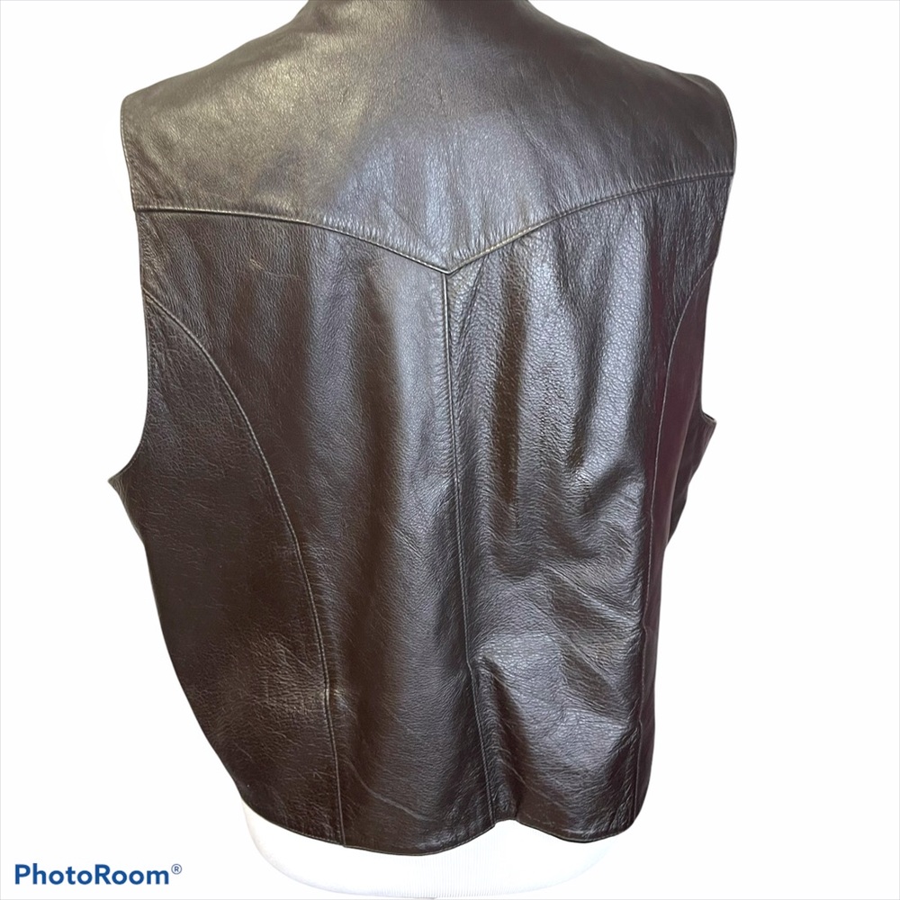 Adler Vintage leather button moto vest brown L - Picture 5 of 16